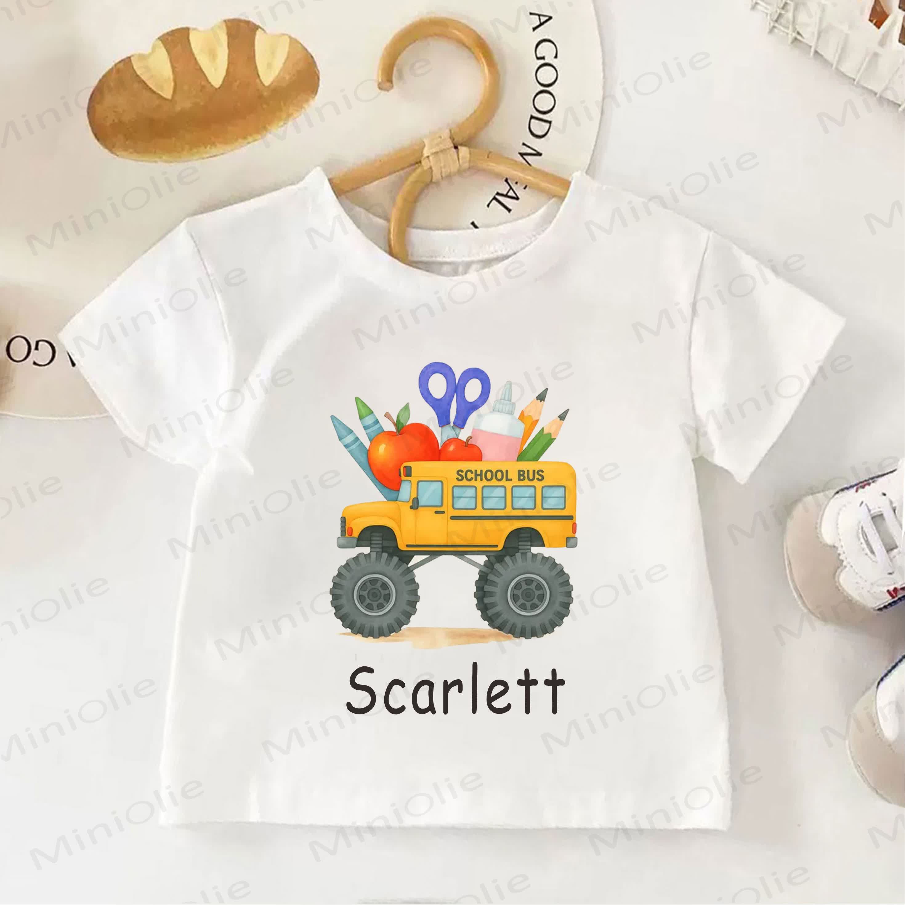 Personalized School Bus Name Customization Toddler Kid White T-shirt - image 1