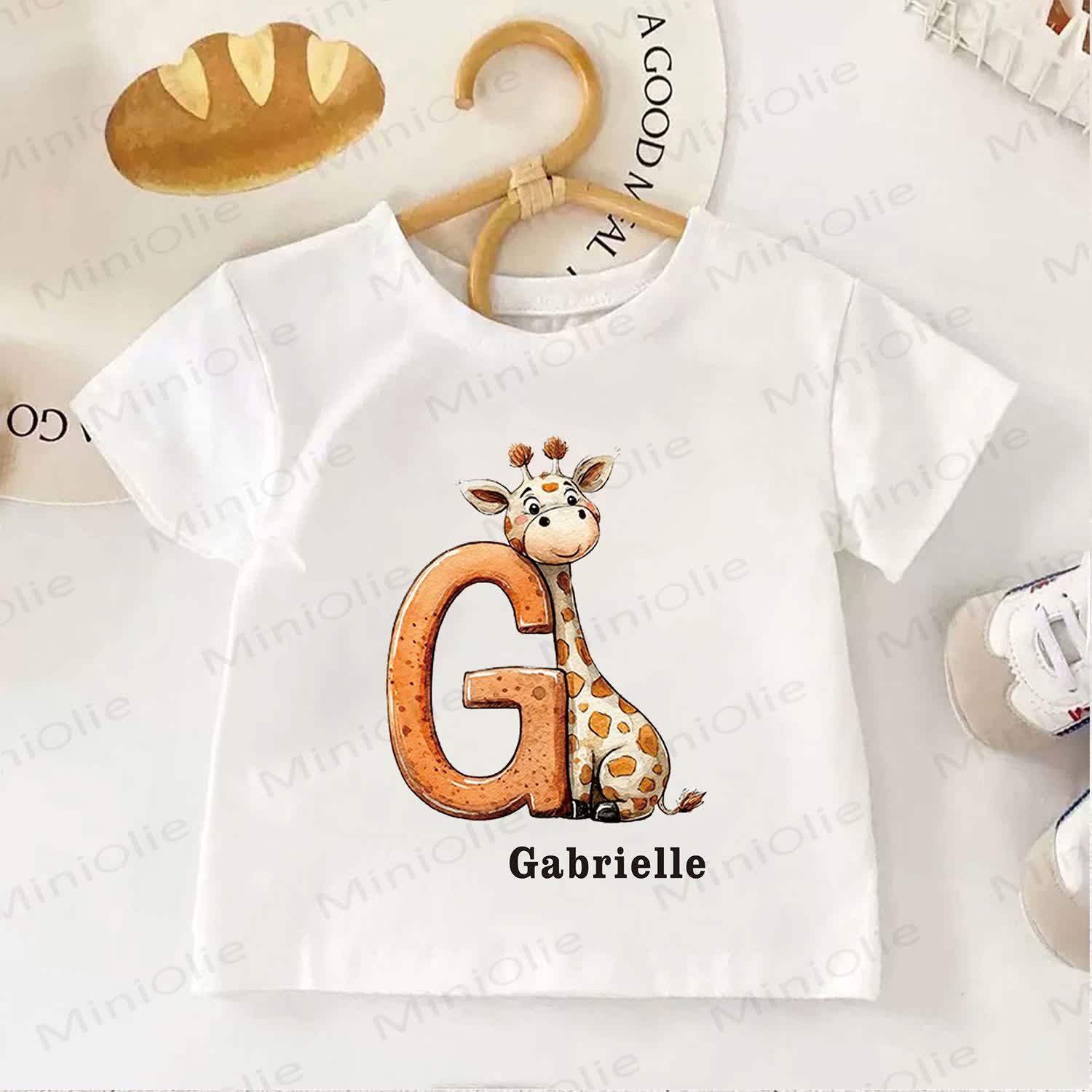 Custom Name Colorful Initial Animal Toddler Kid White T-shirt - image 1