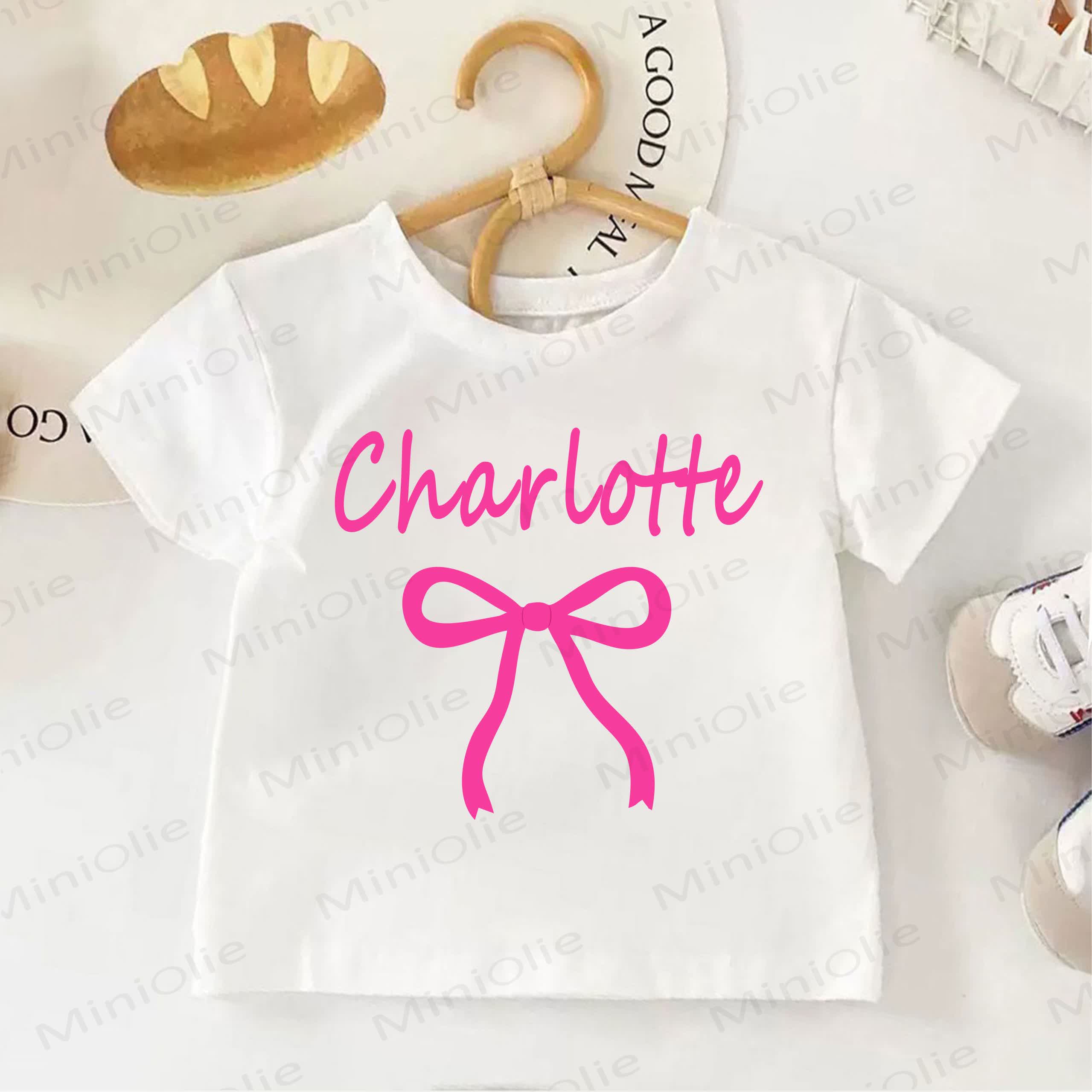 Customized Pink Bow Personalize Your Name White T-shirt for Girls - image 1