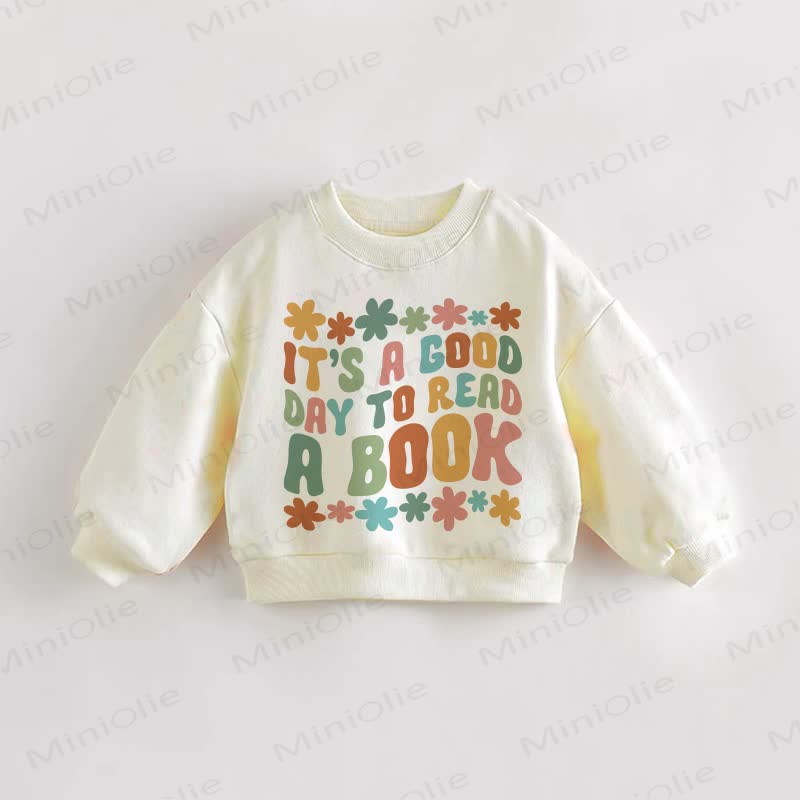 IT'S A GOOD DAY TO READ A BOOK Baby Toddler Floral Cream Sweatshirt - Cream - 3-5T - image 1